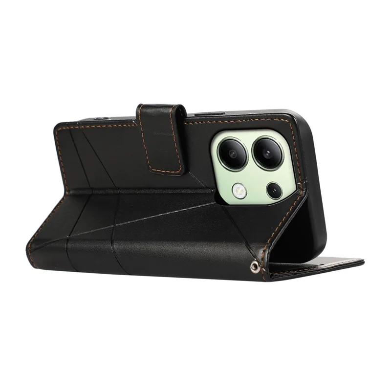 DF-06 For Xiaomi Redmi Note 13 4G Leather Case Line Imprinted Folio Cover - Black