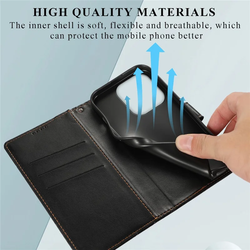 DF-06 For Xiaomi Redmi Note 13 4G Leather Case Line Imprinted Folio Cover - Black