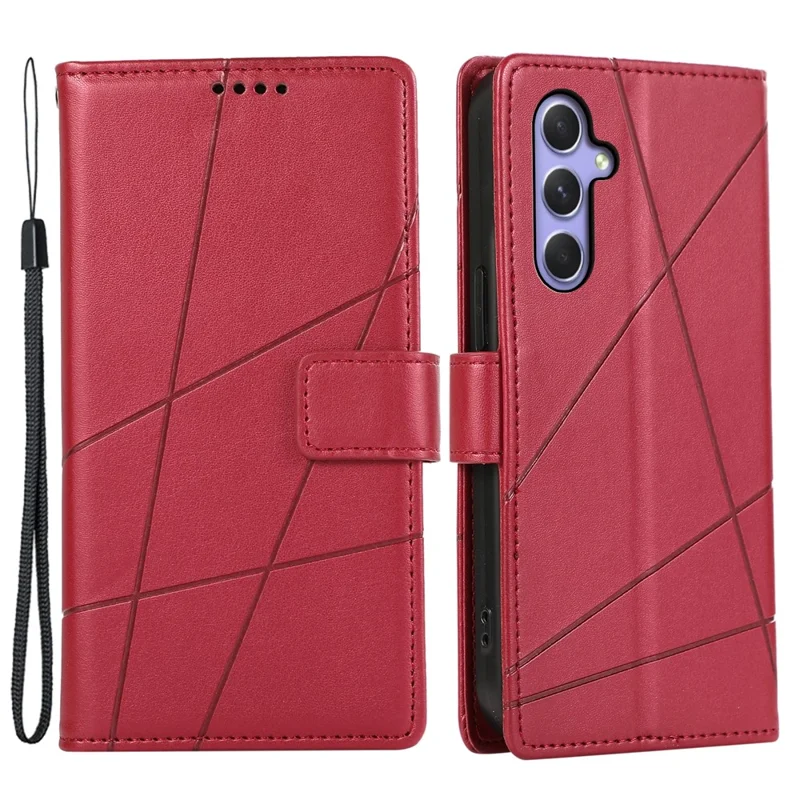 DF-06 For Samsung Galaxy A55 5G Wallet Case Line Imprinted Leather Phone Cover - Red