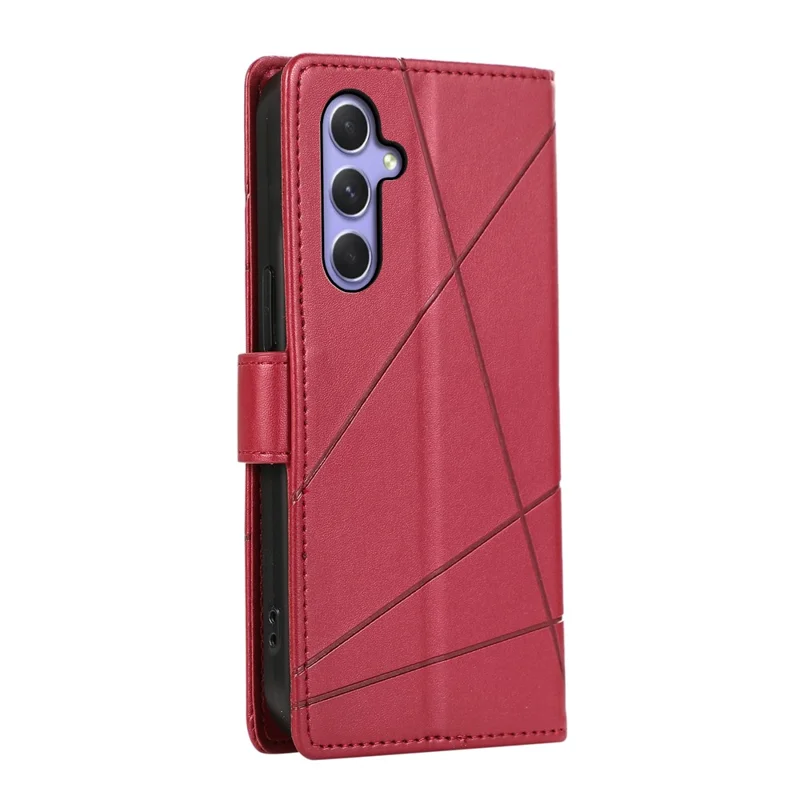 DF-06 For Samsung Galaxy A55 5G Wallet Case Line Imprinted Leather Phone Cover - Red