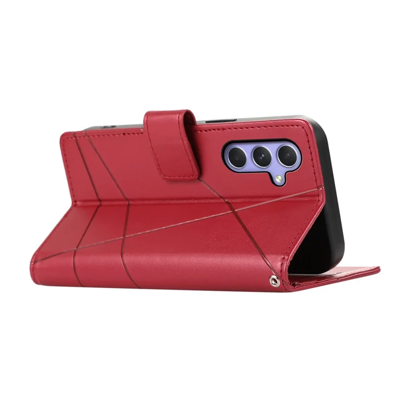 DF-06 For Samsung Galaxy A55 5G Wallet Case Line Imprinted Leather Phone Cover - Red