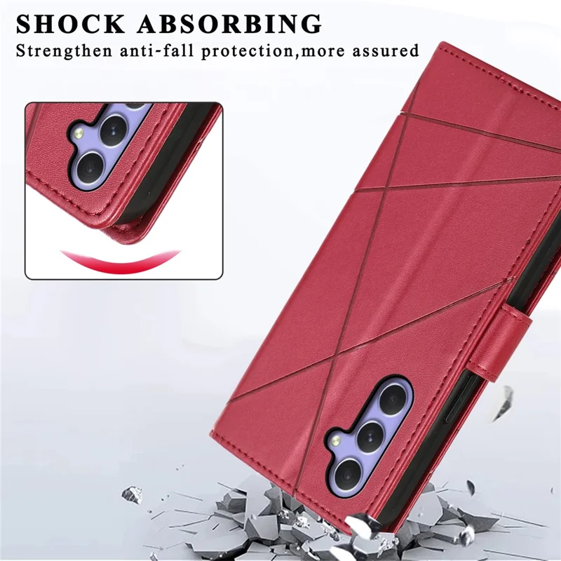DF-06 For Samsung Galaxy A55 5G Wallet Case Line Imprinted Leather Phone Cover - Red