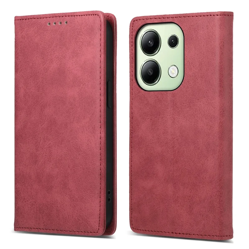 DF-05 For Xiaomi Redmi Note 13 4G Wallet Case Magnetic Auto Closing Phone Cover - Red