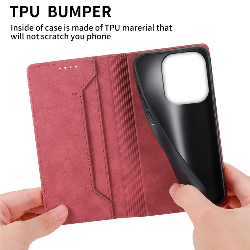 DF-05 For Xiaomi Redmi Note 13 4G Wallet Case Magnetic Auto Closing Phone Cover - Red