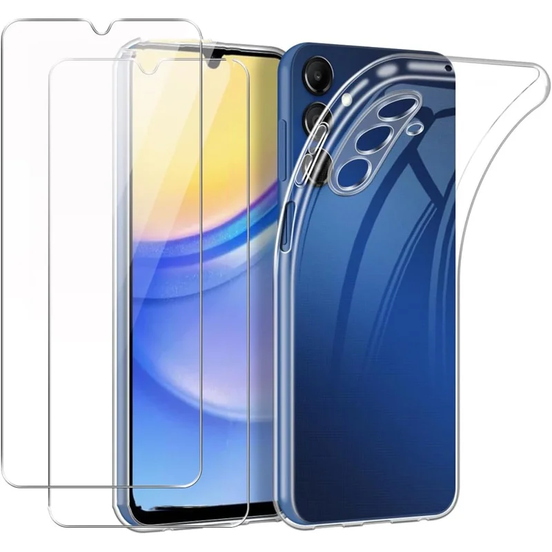 Per Samsung Galaxy A55 5G TPU Phone Case + 2PCS 2.5D Arc Tempered Glass Screen Protector