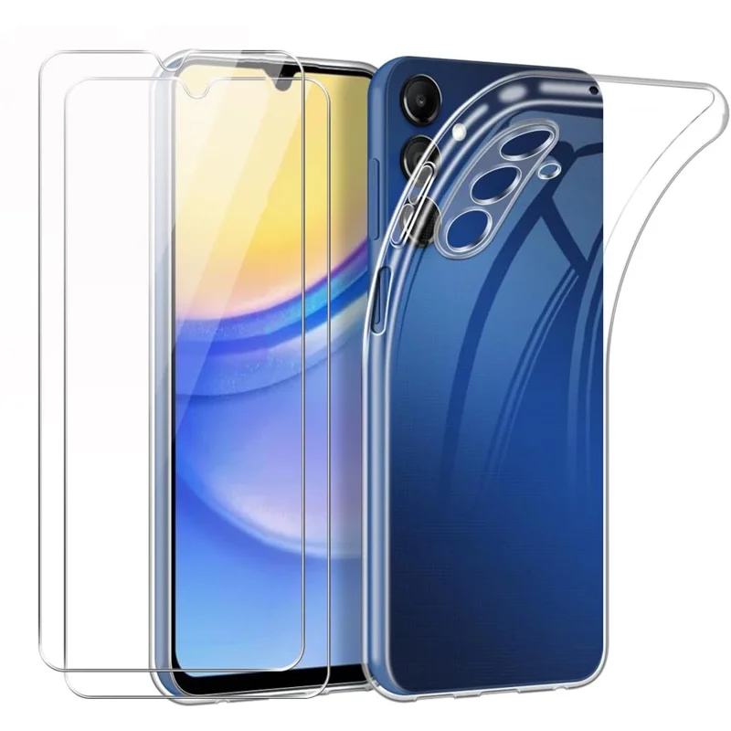 Für Samsung Galaxy A35 5G TPU -hülle Clear Phone Deckung + 2pcs 2.5d Bogen Temperierte Glasfilm