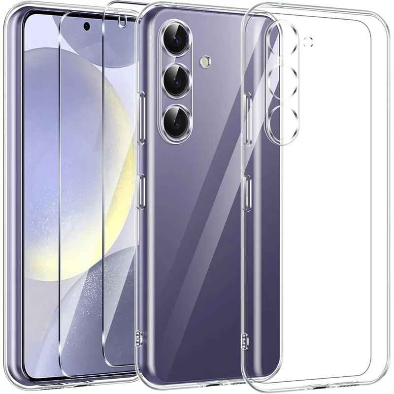 For Samsung Galaxy S24 TPU Case Transparent Phone Cover with 0.1mm Tempered Glass Film (Fingerprint Unlocking)