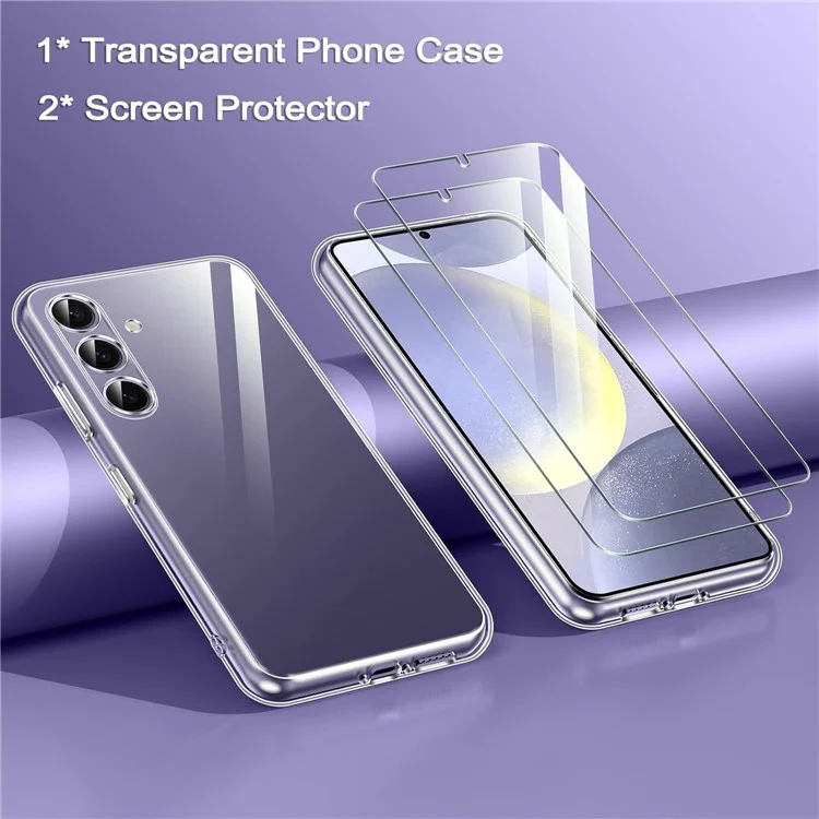 For Samsung Galaxy S24 TPU Case Transparent Phone Cover with 0.1mm Tempered Glass Film (Fingerprint Unlocking)