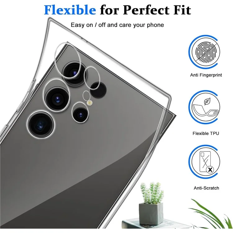 For Samsung Galaxy S24 Ultra Case Soft TPU Phone Cover with Full Glue Tempered Glass Film (Fingerprint Unlocking)