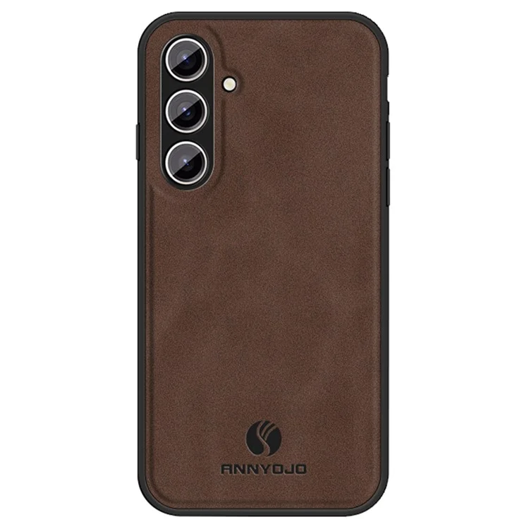 ANNYOJO For Samsung Galaxy S24 Case PU Leather+PC+TPU Protective Shell with Car Mount Metal Sheet - Coffee