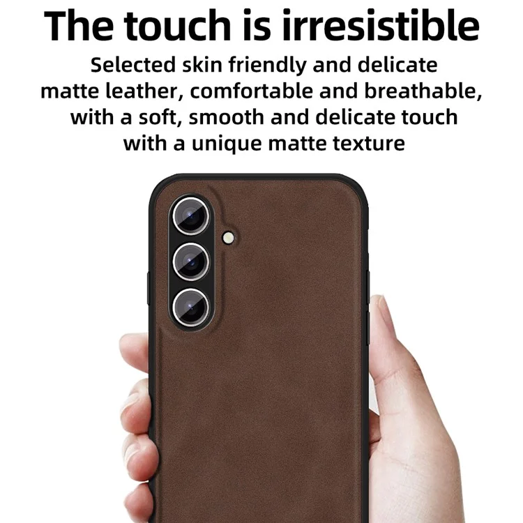 ANNYOJO For Samsung Galaxy S24 Case PU Leather+PC+TPU Protective Shell with Car Mount Metal Sheet - Coffee