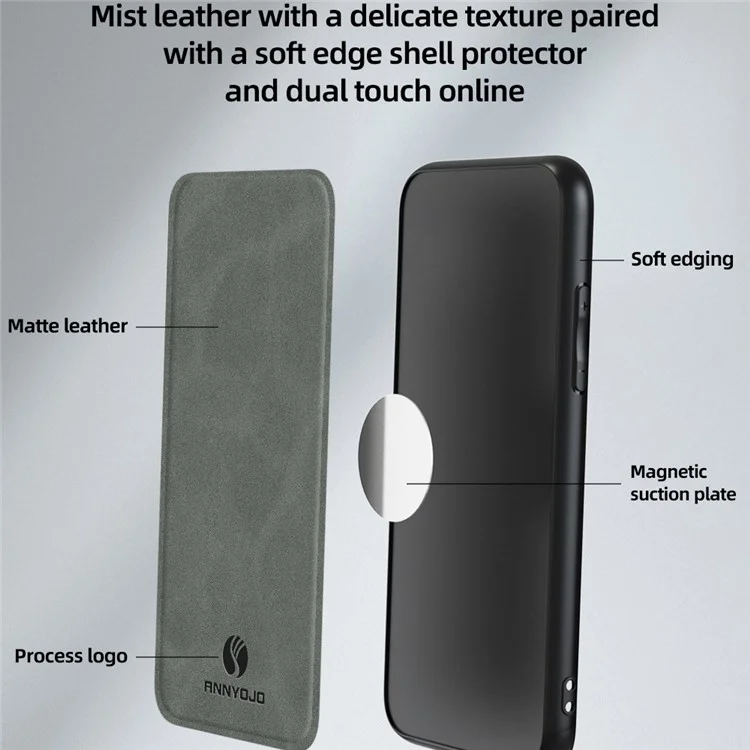 ANNYOJO For Samsung Galaxy S24 Case PU Leather+PC+TPU Protective Shell with Car Mount Metal Sheet - Coffee