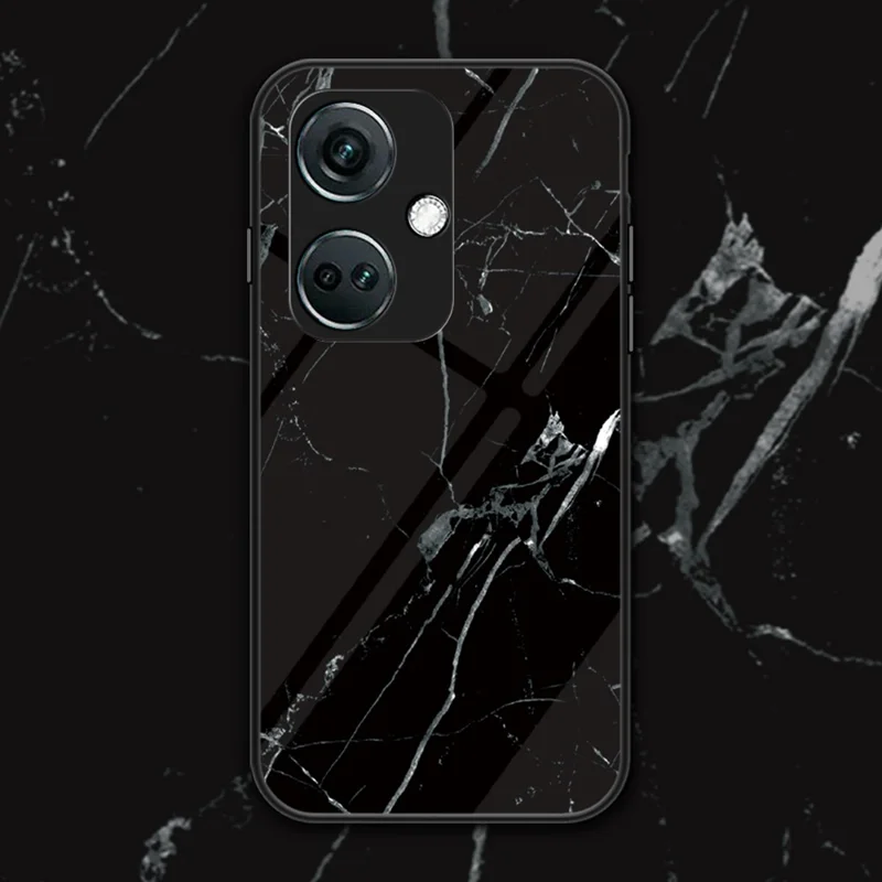 For OnePlus Nord CE3 5G Marble Pattern Case Tempered Glass Phone Cover - Black Marble