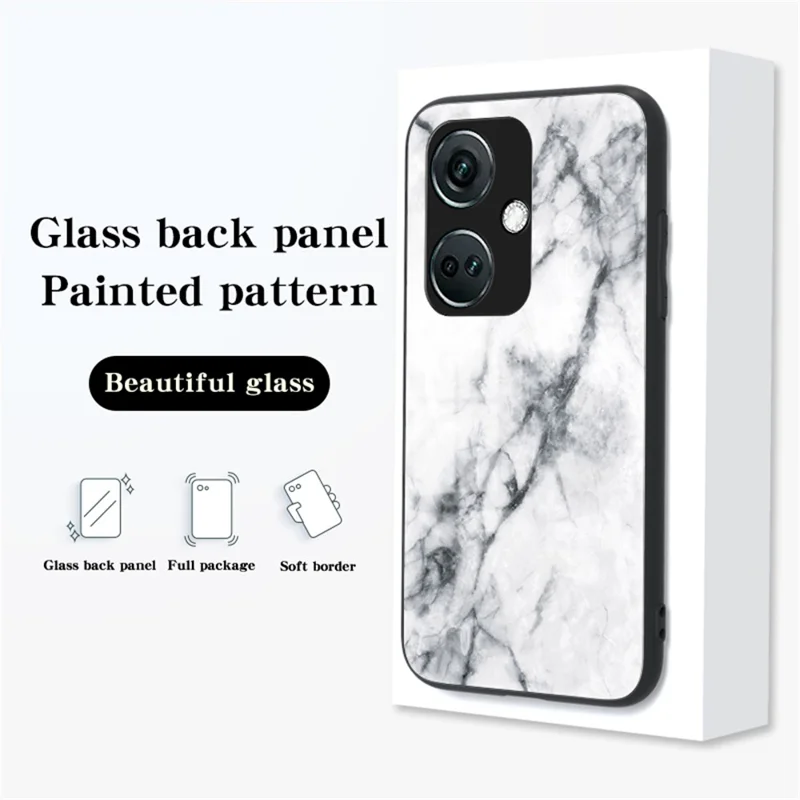 For OnePlus Nord CE3 5G Marble Pattern Case Tempered Glass Phone Cover - Black Marble