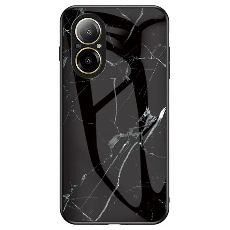 For Realme C67 4G Tempered Glass Case Marble Pattern Anti-drop Phone Cover - Black Marble