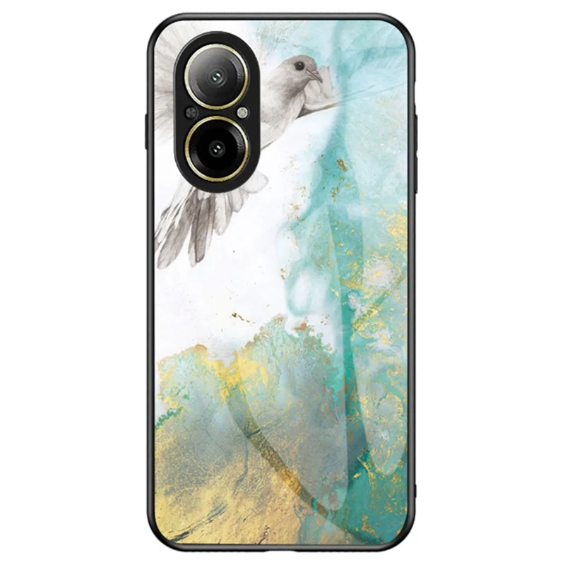 For Realme C67 4G Tempered Glass Case Marble Pattern Anti-drop Phone Cover - Flying Pigeon Marble
