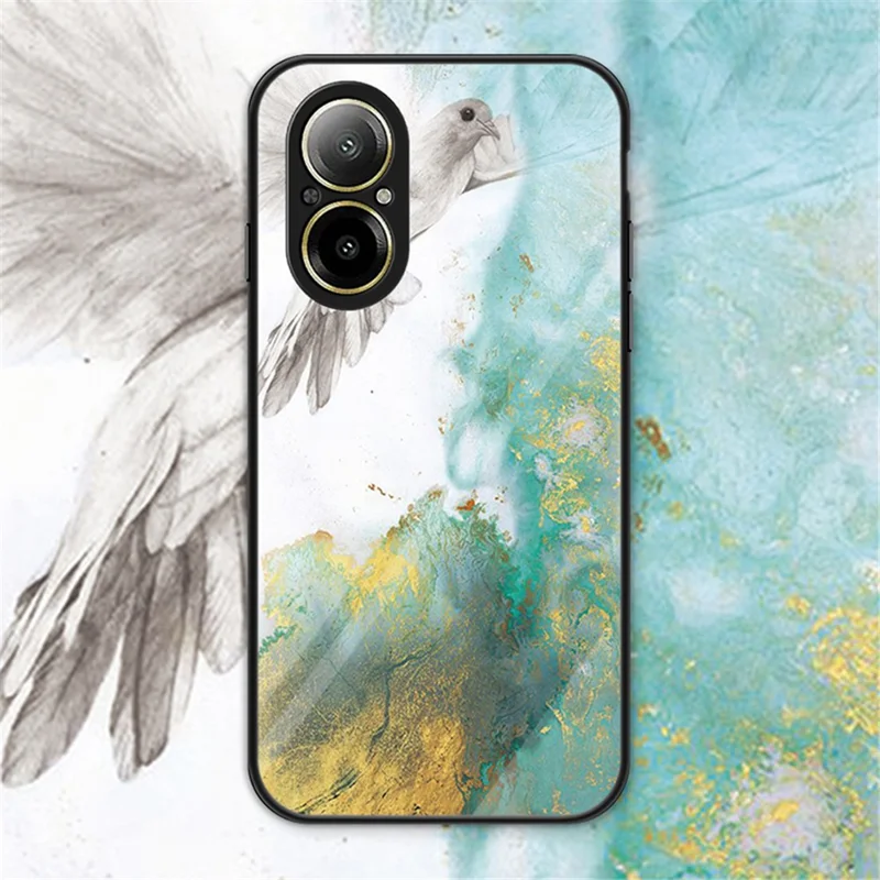 For Realme C67 4G Tempered Glass Case Marble Pattern Anti-drop Phone Cover - Flying Pigeon Marble