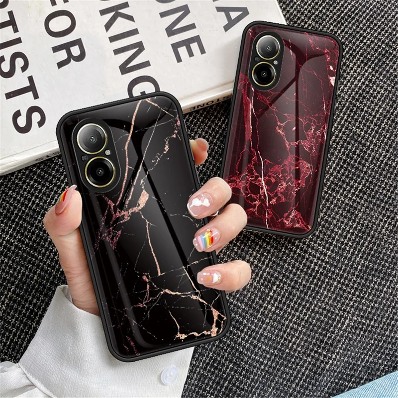 For Realme C67 4G Tempered Glass Case Marble Pattern Anti-drop Phone Cover - Flying Pigeon Marble