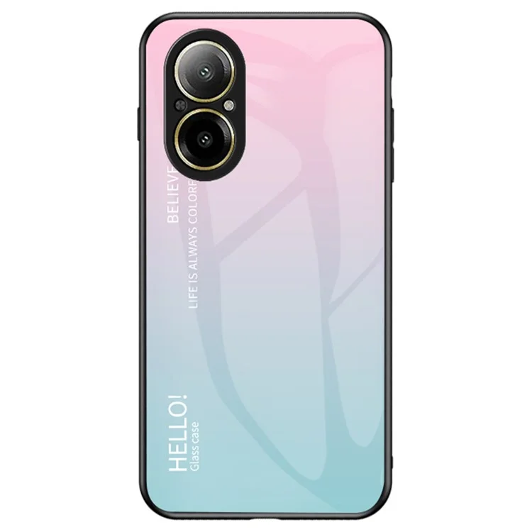 For Realme C67 4G Tempered Glass Case Anti-drop Protective Phone Cover - Gradient Pink Blue