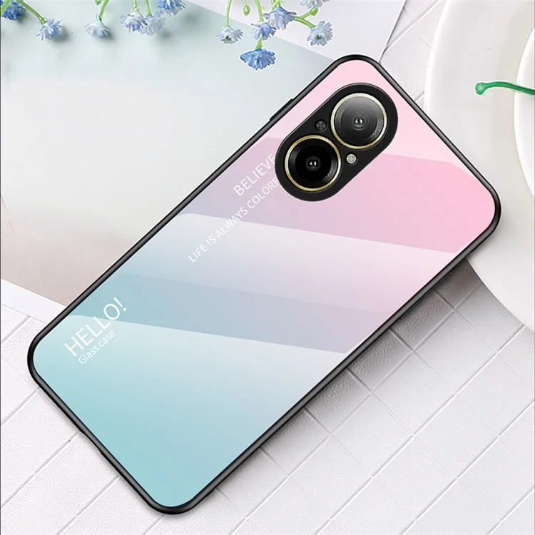 For Realme C67 4G Tempered Glass Case Anti-drop Protective Phone Cover - Gradient Pink Blue