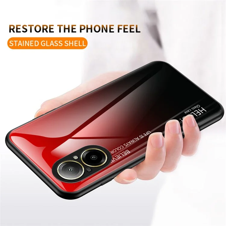 For Realme C67 4G Tempered Glass Case Anti-drop Protective Phone Cover - Gradient Pink Blue