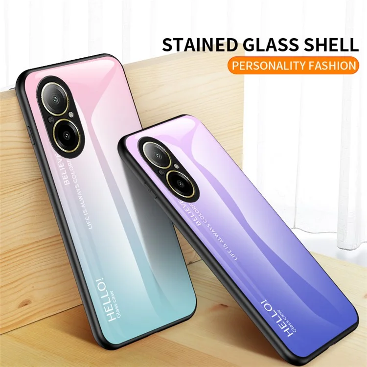 For Realme C67 4G Tempered Glass Case Anti-drop Protective Phone Cover - Gradient Pink Blue