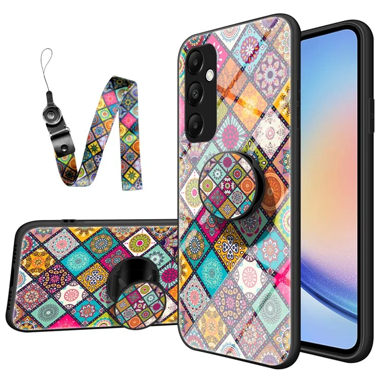 Für Samsung Galaxy A35 5G Kickstand Case Tempered Glass+PC+TPU Phone Cover - Kariertes Muster