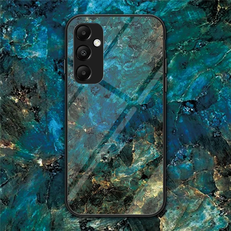 Per Samsung Galaxy A35 5G Case Marble Pattern Tempered Glass+PC+TPU Cover - Emerald Marble