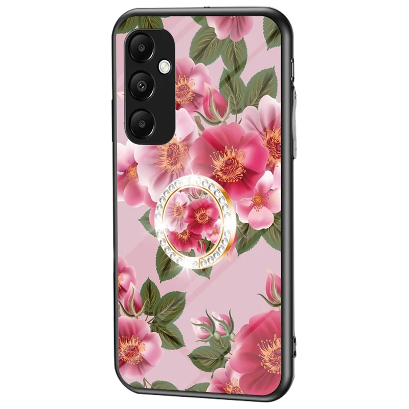 For Samsung Galaxy A35 5G Tempered Glass Case Ring Kickstand Phone Cover - Glamorous Peony