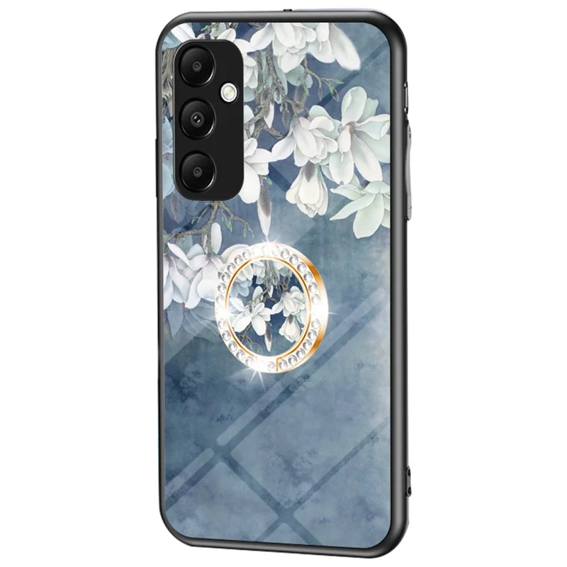 Til Samsung Galaxy A35 5G Hærdet Glas Case med Ringstativ Telefonbeskyttelse - Kinesisk Rose