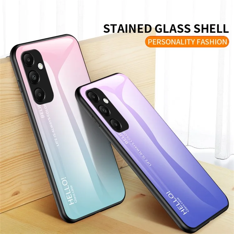 For Samsung Galaxy A55 5G Case Gradient Tempered Glass+PC+TPU Phone Cover - Gradient Pink Purple