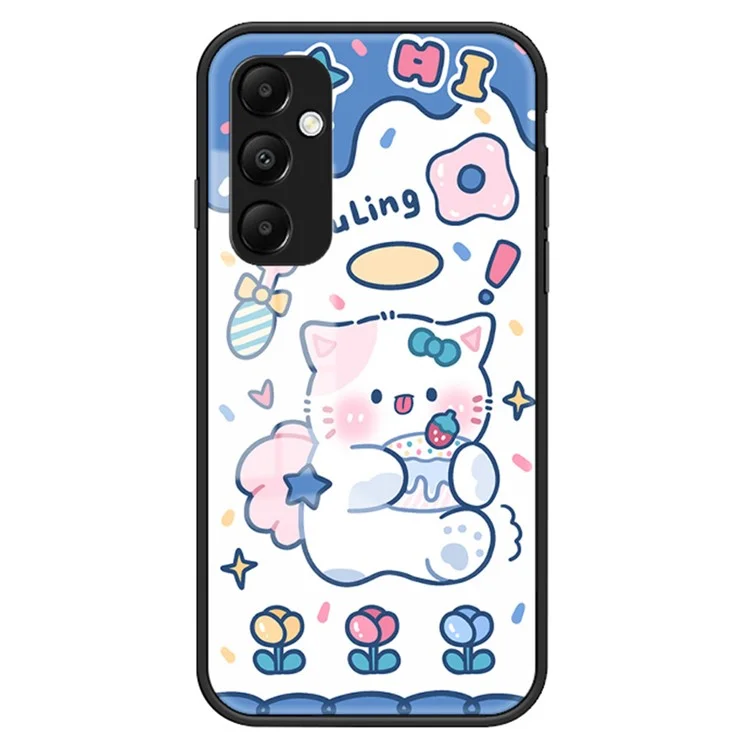 Für Samsung Galaxy A55 5G Gehärtetes Glas + PC + TPU-Hülle mit Cartoon-Muster - Engelkatze