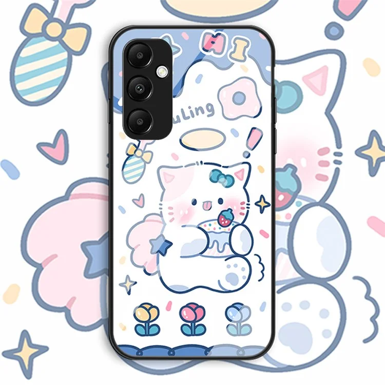 Für Samsung Galaxy A55 5G Gehärtetes Glas + PC + TPU-Hülle mit Cartoon-Muster - Engelkatze