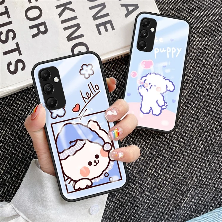 Für Samsung Galaxy A55 5G Gehärtetes Glas + PC + TPU-Hülle mit Cartoon-Muster - Engelkatze