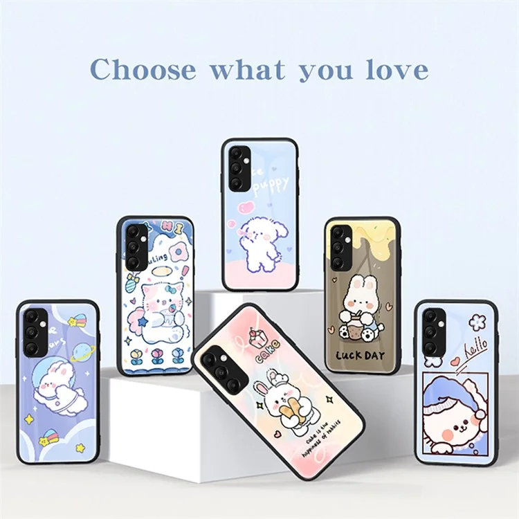Für Samsung Galaxy A55 5G Gehärtetes Glas + PC + TPU-Hülle mit Cartoon-Muster - Engelkatze