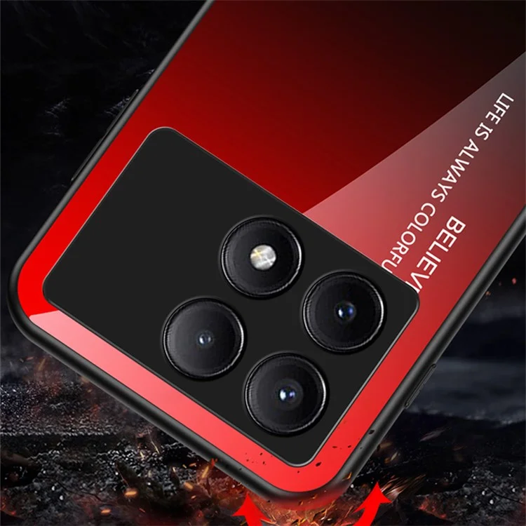 For Xiaomi Redmi K70E 5G / Poco X6 Pro 5G Tempered Glass Case Gradient Color Phone Cover - Gradient Black Grey