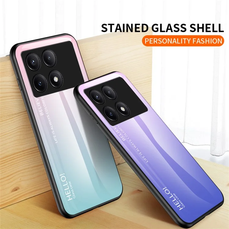 For Xiaomi Redmi K70E 5G / Poco X6 Pro 5G Tempered Glass Case Gradient Color Phone Cover - Gradient Black Grey