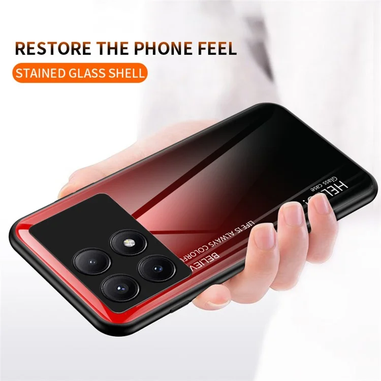 For Xiaomi Redmi K70E 5G / Poco X6 Pro 5G Tempered Glass Case Gradient Color Phone Cover - Gradient Black Grey
