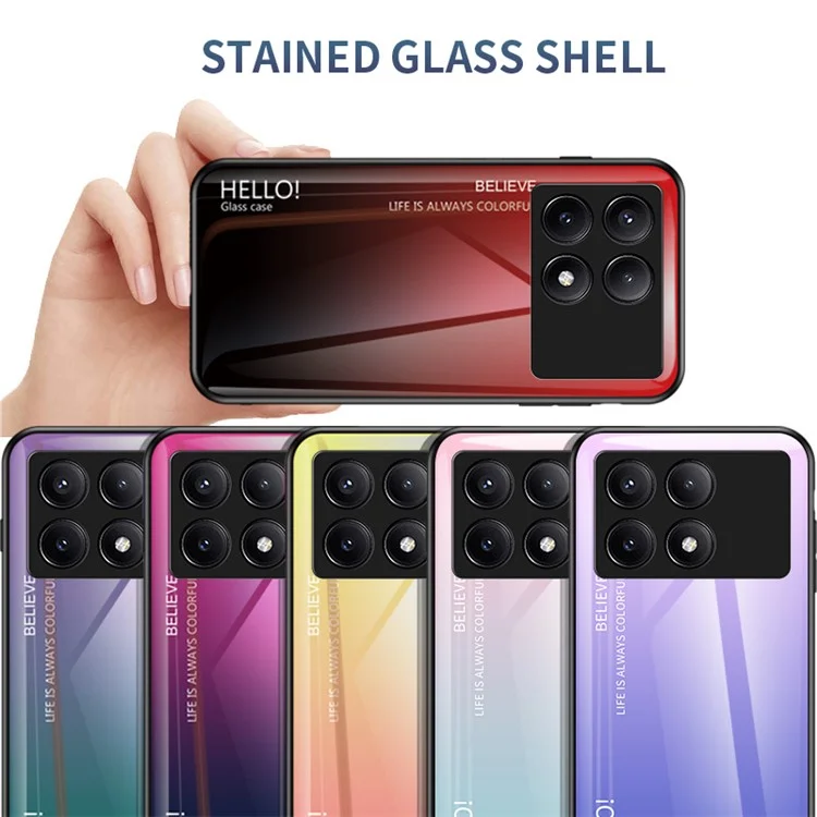 For Xiaomi Redmi K70E 5G / Poco X6 Pro 5G Tempered Glass Case Gradient Color Phone Cover - Gradient Black Grey