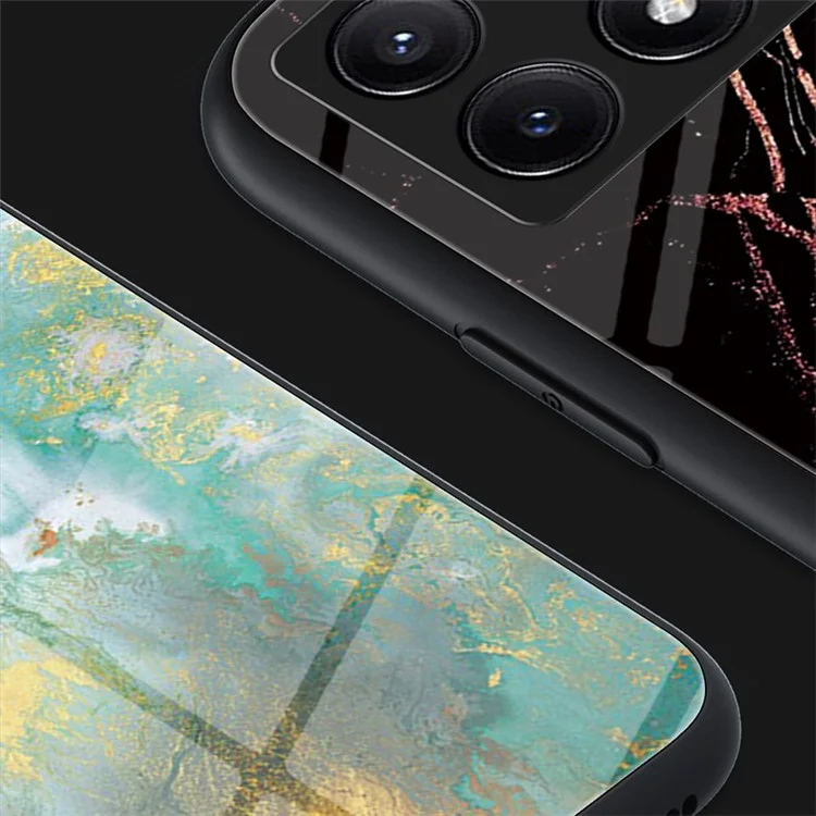 Pour Xiaomi Redmi K70E 5G / Poco X6 Pro 5G Étui Motif Marbre Verre Trempé+PC+TPU - Marbre Rouge Sang