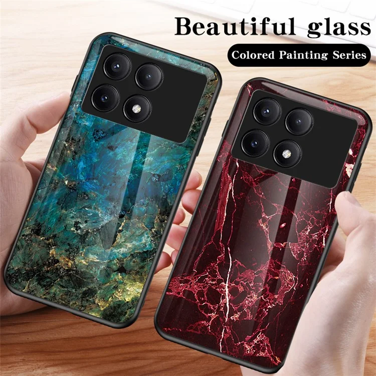 Pour Xiaomi Redmi K70E 5G / Poco X6 Pro 5G Étui Motif Marbre Verre Trempé+PC+TPU - Marbre Rouge Sang