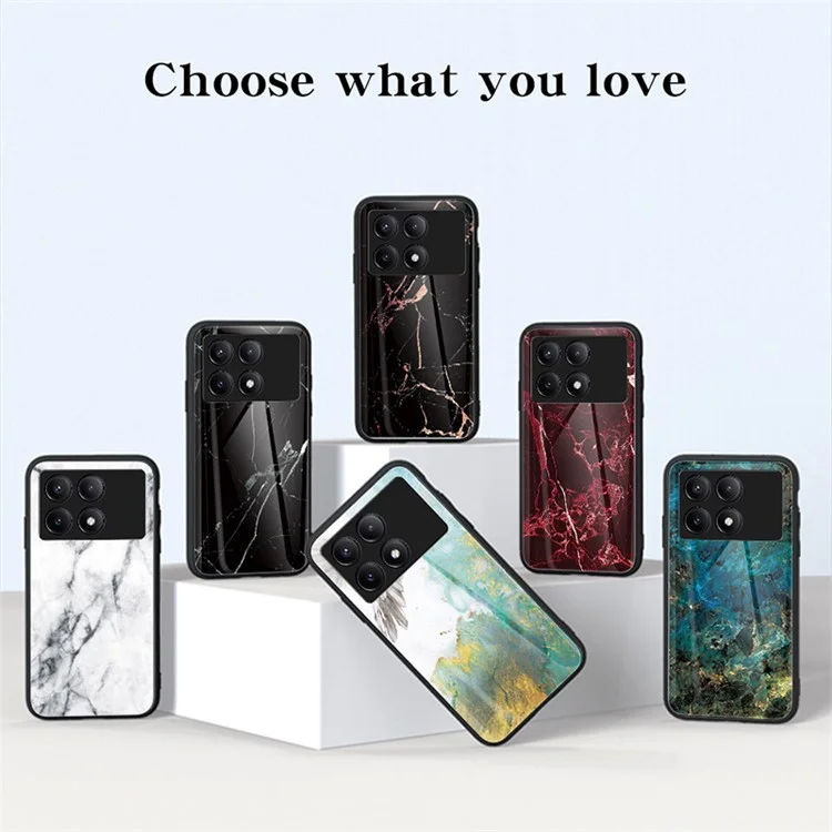 Pour Xiaomi Redmi K70E 5G / Poco X6 Pro 5G Étui Motif Marbre Verre Trempé+PC+TPU - Marbre Rouge Sang
