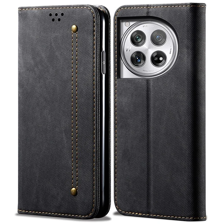 Für OnePlus Ace 3 5G Wallet Phone Hülle PU Lederabdeckung Jeans Stoff Textur - Schwarz