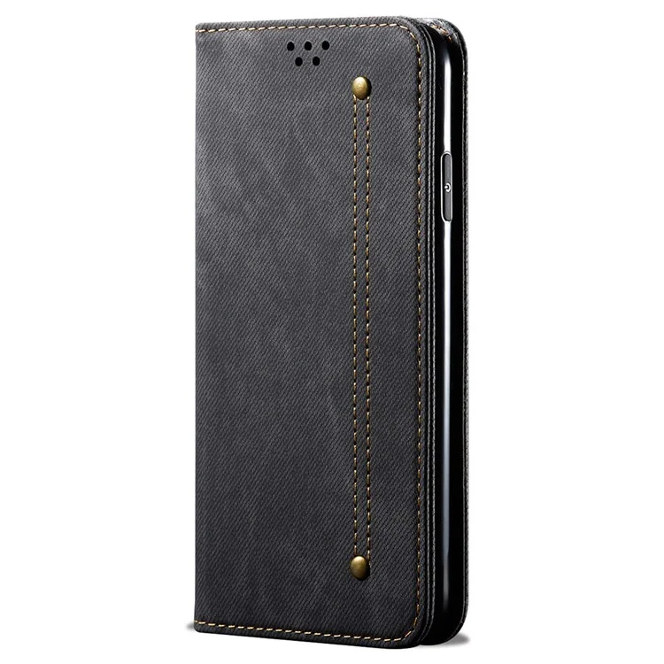 Para OnePlus Ace 3 5g Billetera Case de Teléfono PU Cubierta de Cuero Textura de Tela de Jeans - Negro