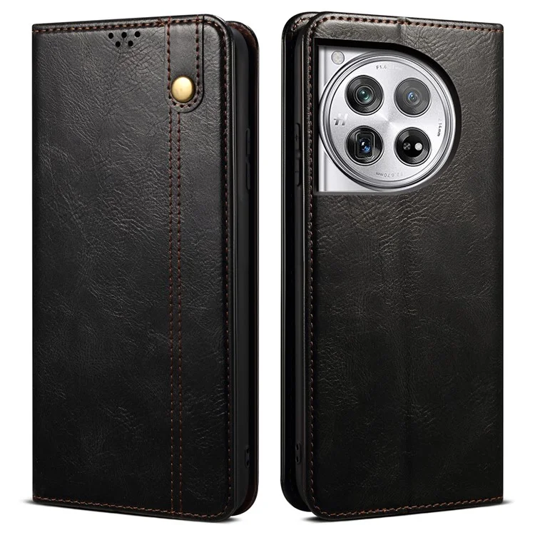 For OnePlus Ace 3 5G / 12R 5G Case Waxy Crazy Horse Texture PU Leather Cover Phone Wallet - Black