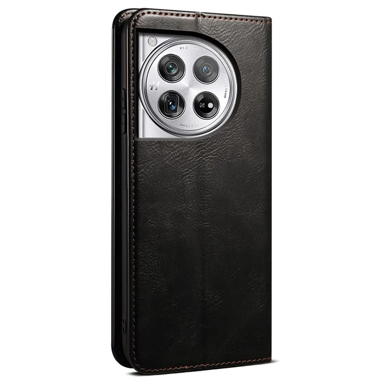 For OnePlus Ace 3 5G / 12R 5G Case Waxy Crazy Horse Texture PU Leather Cover Phone Wallet - Black