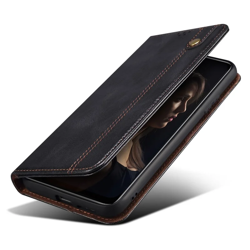 For Honor Magic6 5G Case PU Leather Wallet Phone Cover Waxy Crazy Horse Texture - Black