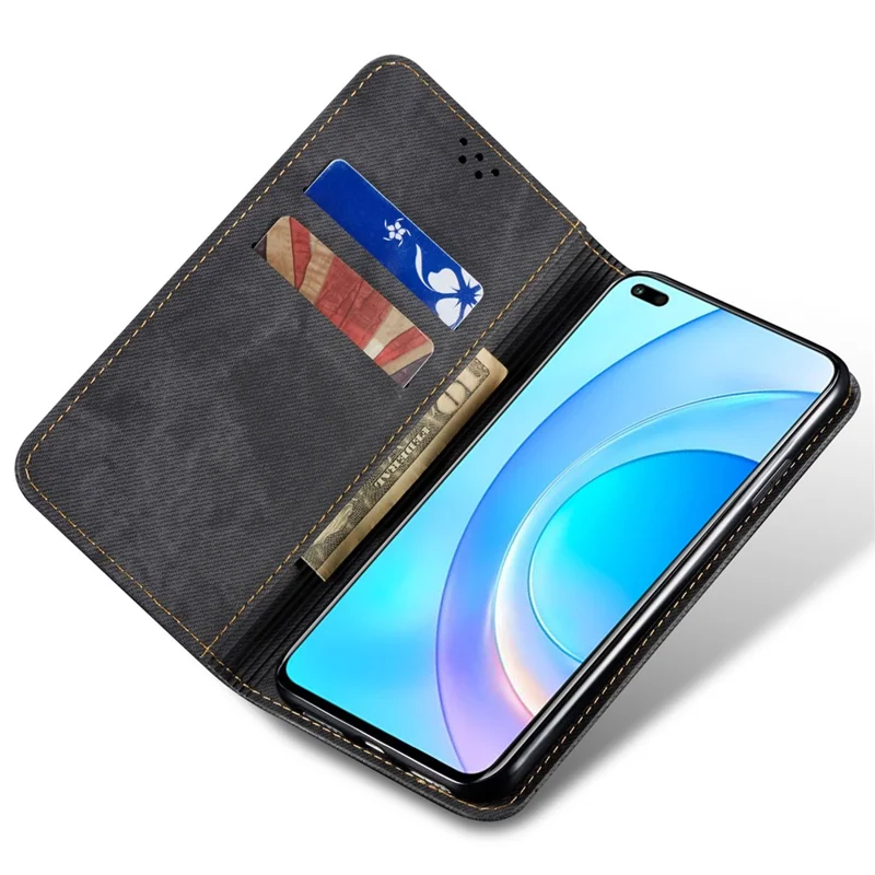 For Honor Magic6 5G Case Jeans Cloth Texture Flip Leather Phone Cover - Black