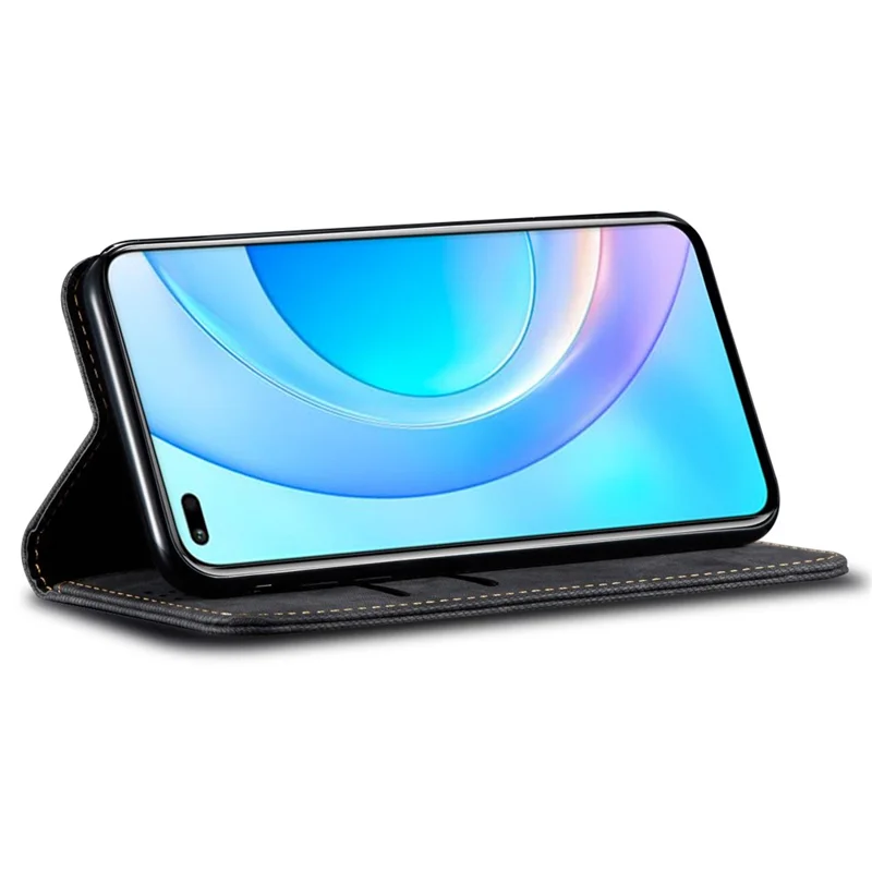 For Honor Magic6 5G Case Jeans Cloth Texture Flip Leather Phone Cover - Black