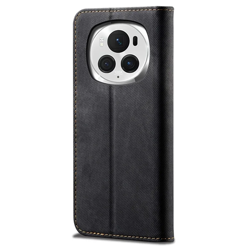 For Honor Magic6 5G Case Jeans Cloth Texture Flip Leather Phone Cover - Black